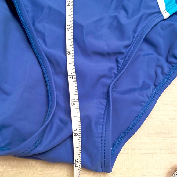 Krista Size 12 one piece light blue bathing suit with side stripes. - Picture 8 of 8